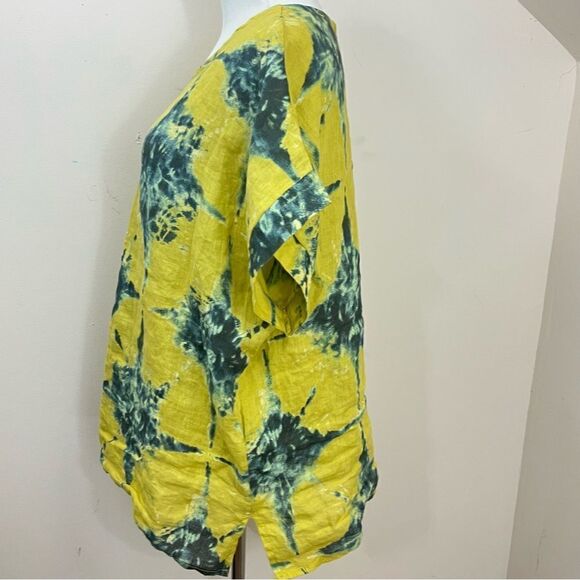 Bella Umbra Tie Dye Linen Top Yellow Blue L - Picture 3 of 7